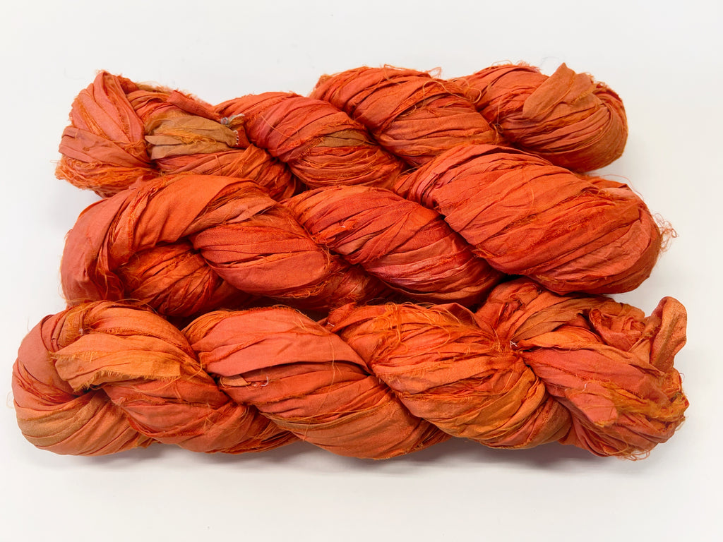 Red & Orange Sari Silk Ribbon Strips - Recycled Sari Silk Ribbon Strips For  Tassels - Shades of Red, Orange Sari Silk Printed Ribbon
