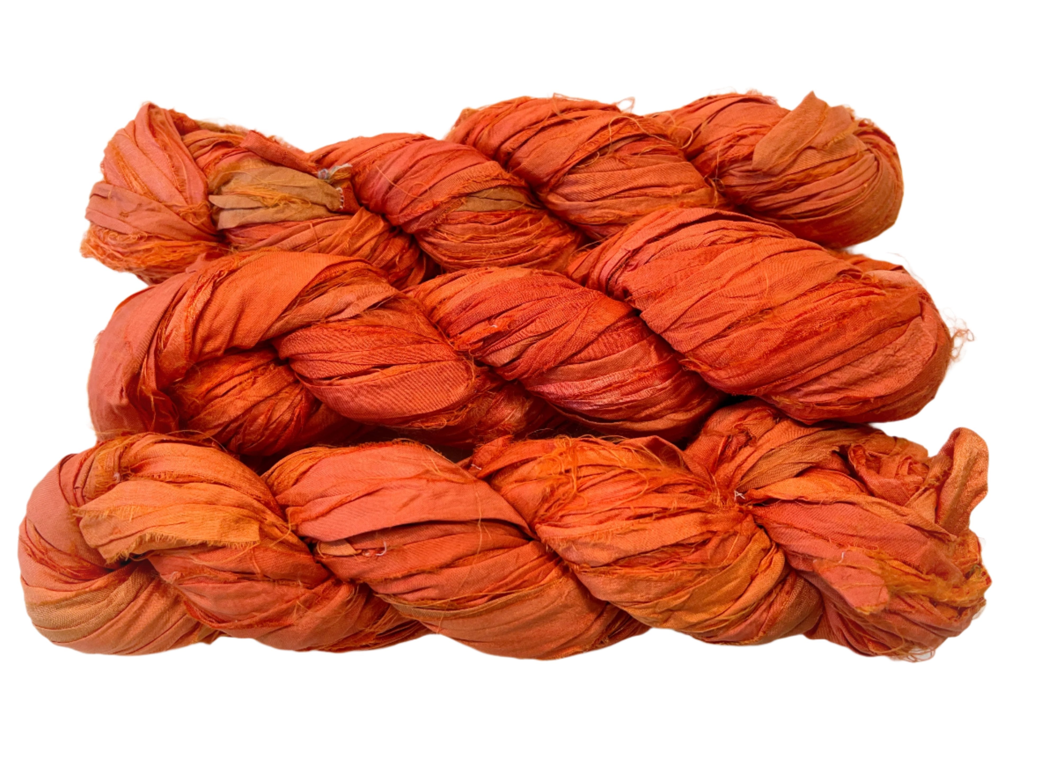 Recyceltes Sari-Seidenband Garn – 100g, Orange, Für Schmuck, Häkeln & Basteln